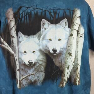 The Mountain Shirt Mens Large Blue Tie Dye 90's Y2K Wolf Nature Graphic T-Shirt